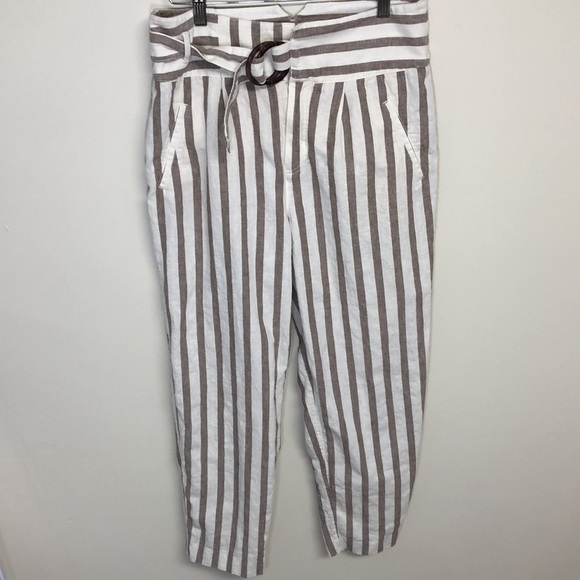 Anthropologie Oasis Striped Linen Pants Tan Cream Size 4P - Picture 4 of 10